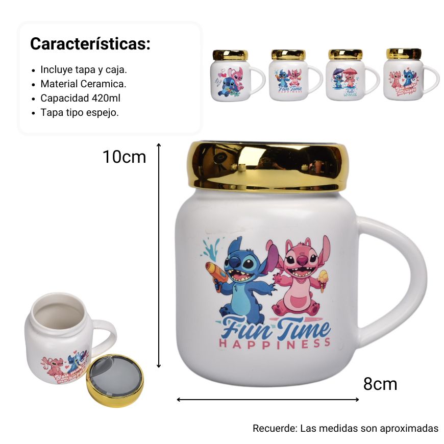mug pocillo ceramica personaje tapa espejo 420ml