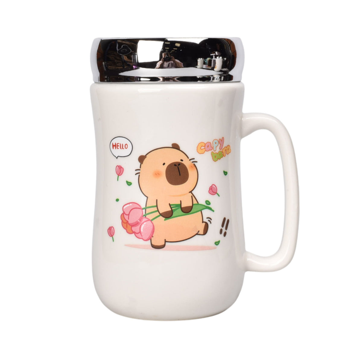 mug pocillo ceramica tapa espejo capybara 450ml