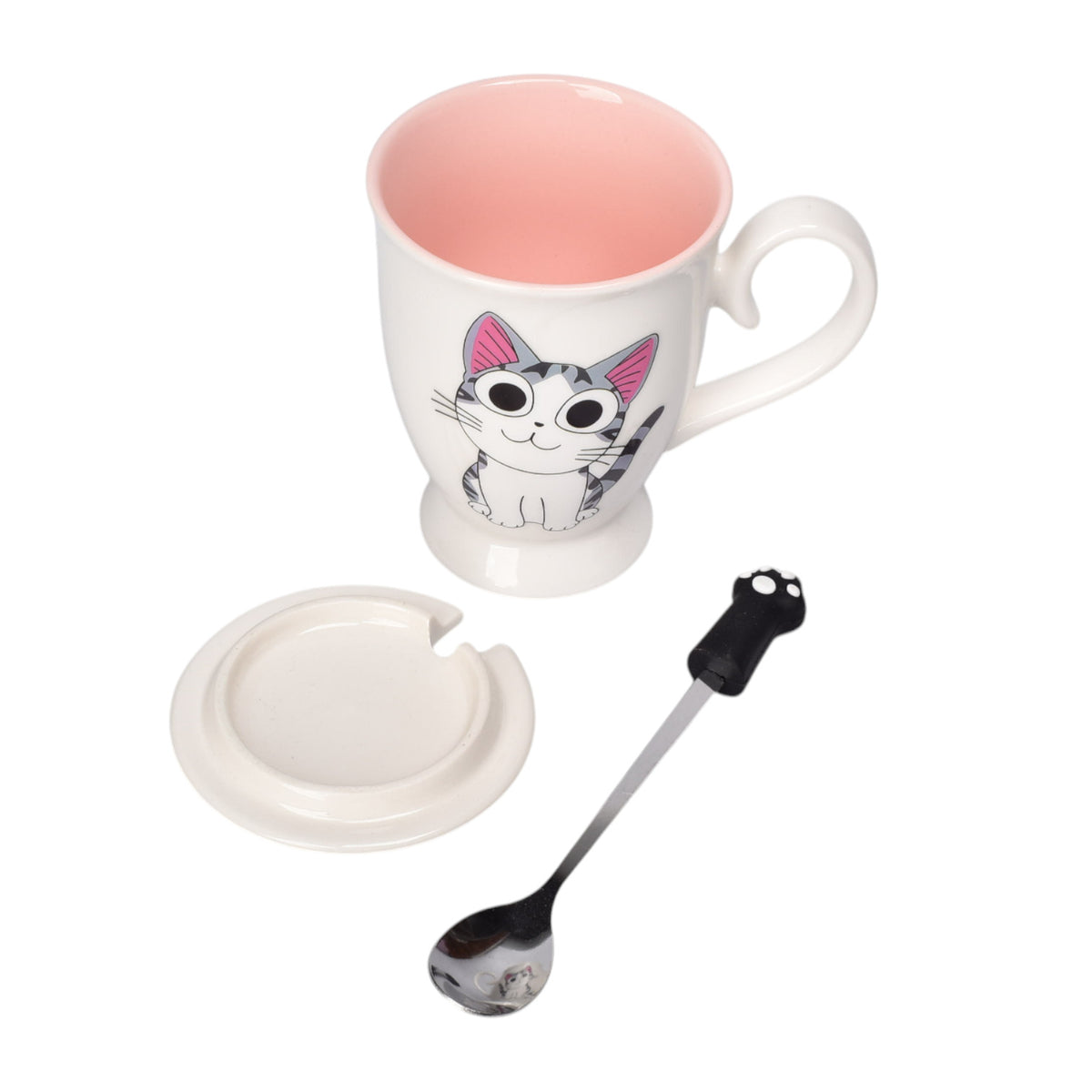 mug pocillo con tapa ceramica y cuchara 350ml dim:8x11x8