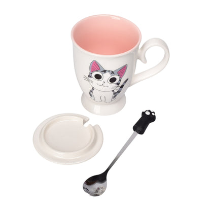 MUG POCILLO CON TAPA CERAMICA Y CUCHARA 350ML DIM:8X11X8