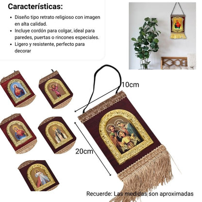 ADORNO DORADO CON IMAGEN CATOLICA PLASTICA DIM:20X10