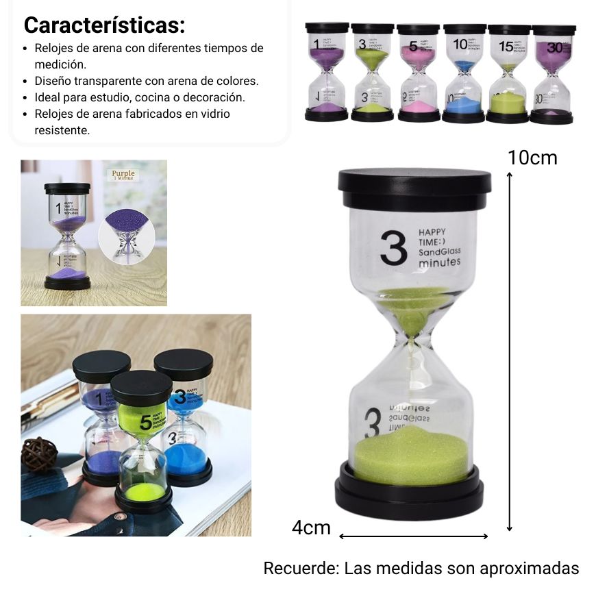 mini reloj de arena colores neon varios minutos