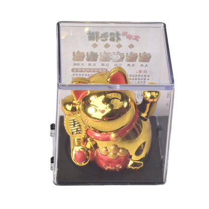 GATO DE LA SUERTE SOLAR PLASTICO COLOR DORADO DIM:6X6X5