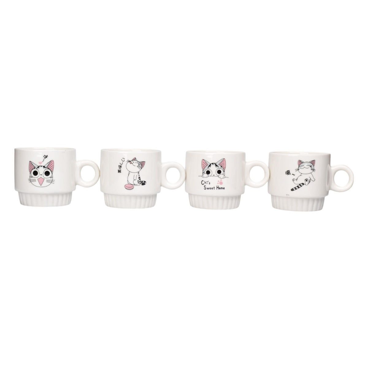 set 4pcs pocillos con base ceramica 250ml diseño gatos dim:8x8x8