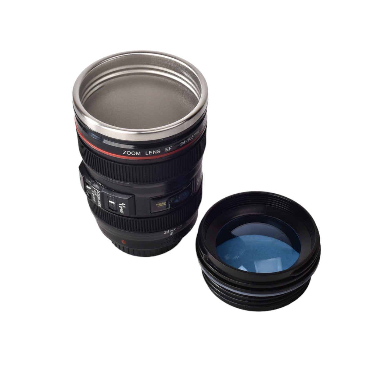 termo metalico 400ml vaso negro forma lente camara