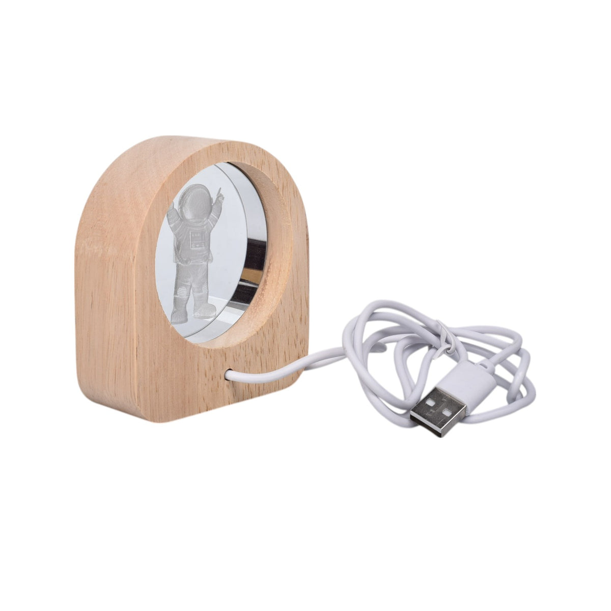 lampara esfera cristal vidrio con base madera pequeña dim:8x7cm