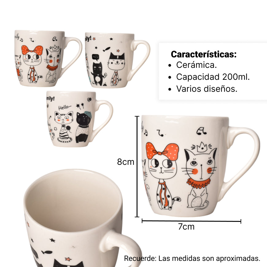 mug pocillo ceramica varios diseños 200ml dim:7x7x8