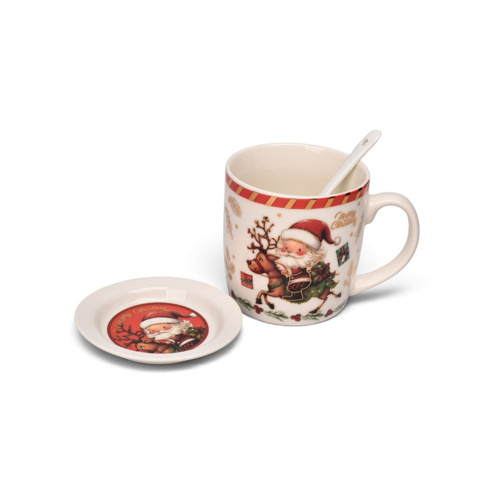 set 3pcs mug pocillo plato ceramica navideño 350ml