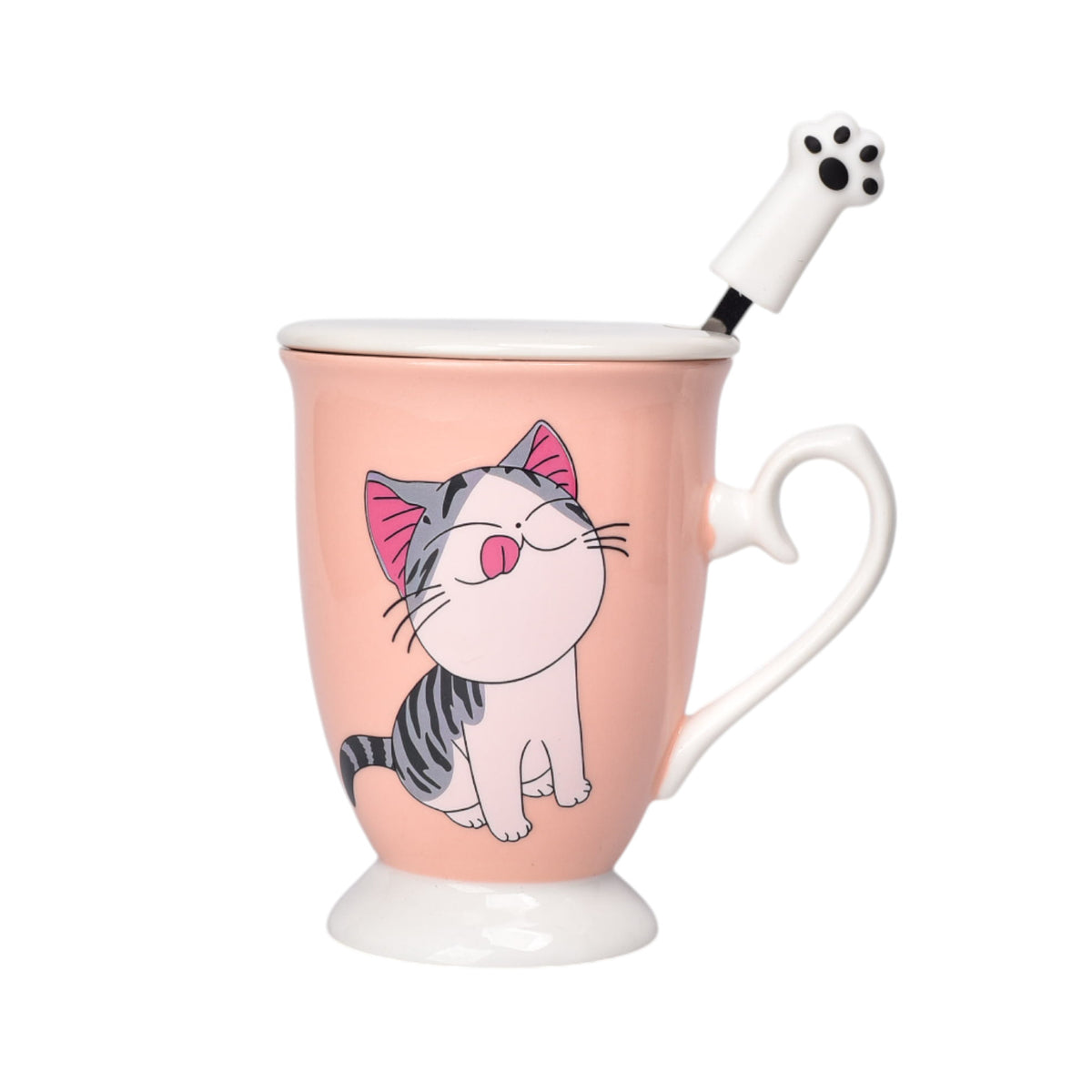 mug pocillo con tapa ceramica y cuchara 350ml dim:8x11x8