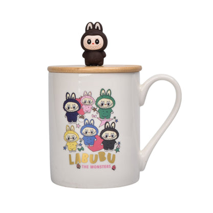 MUG POCILLO CERAMICA CON TAPA DE MADERA PERSONAJE 350ML DIM:8X8X9