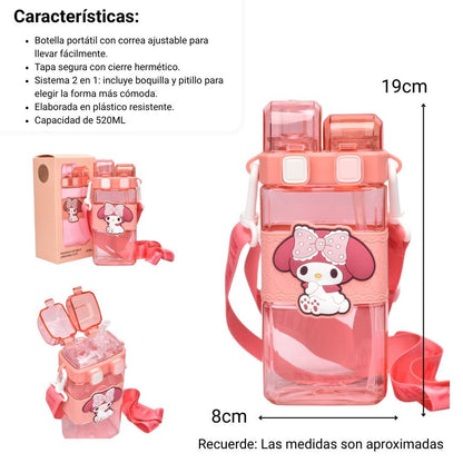 BOTELLA DE AGUA 520ML PERSONAJE PLASTICO ROSADO DIM:19X8