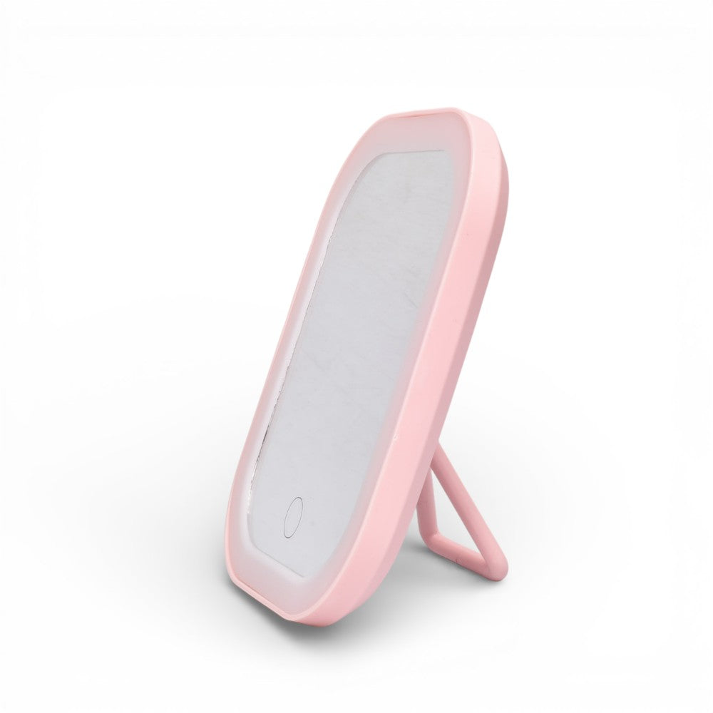 espejo recargable con luz  y soporte plastico dim:14x18x2