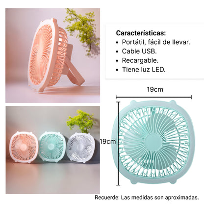 VENTILADOR CON CABLE USB RECARGABLE CUADRADO VARIOS COLORES