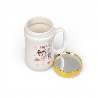 MUG POCILLO CERAMICA TAPA ESPEJO 420ML DIM:7X7X14