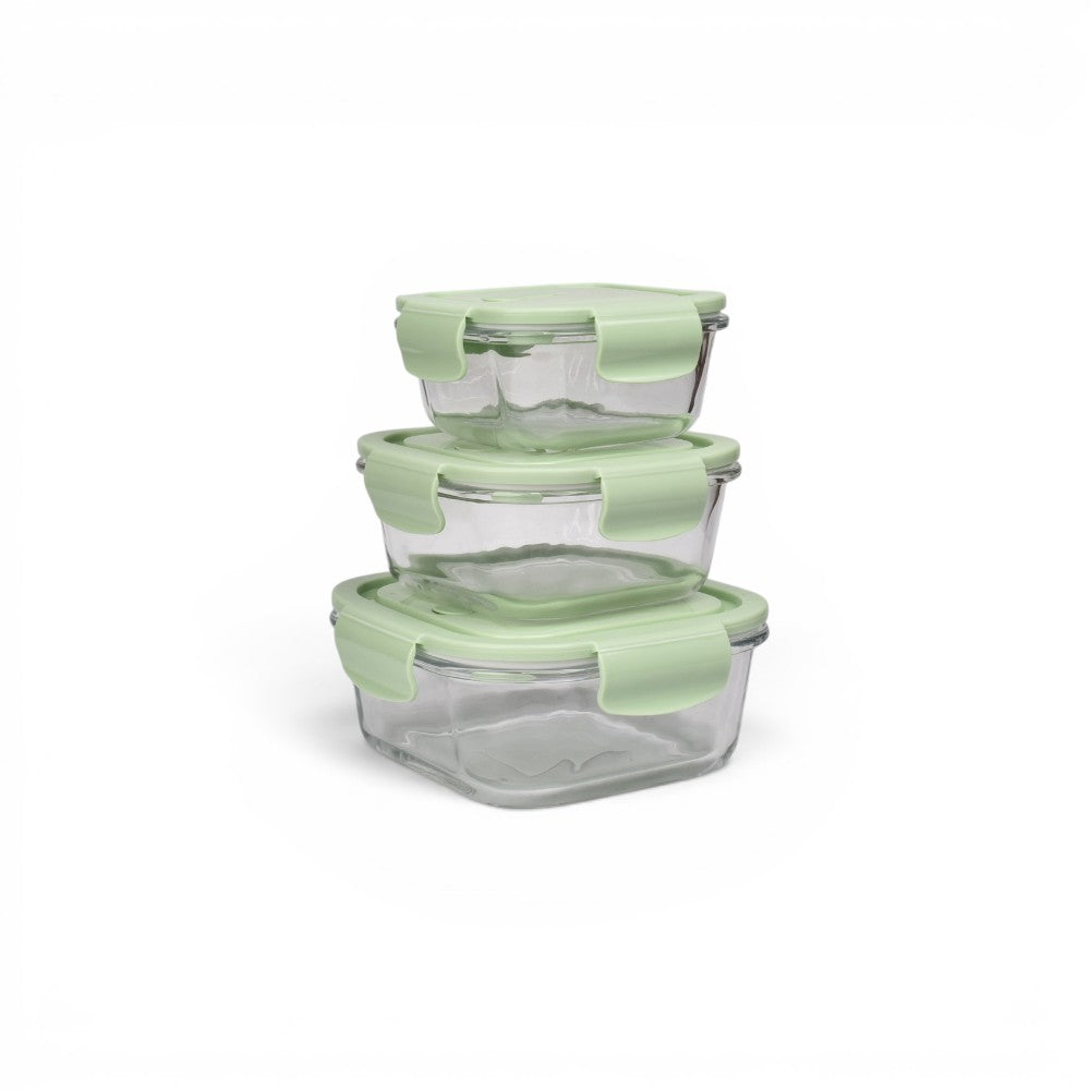 portacomida set 3pcs vidrio y plastico 390,520,800ml