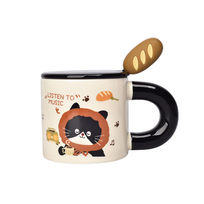 MUG POCILLO CERAMICA CON CUCHARA DISEÑO GATOS 320ML DIM:8X8X8