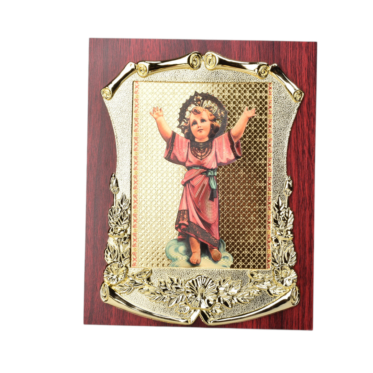 adorno dorado con imagen catolica plastica dim:19x24