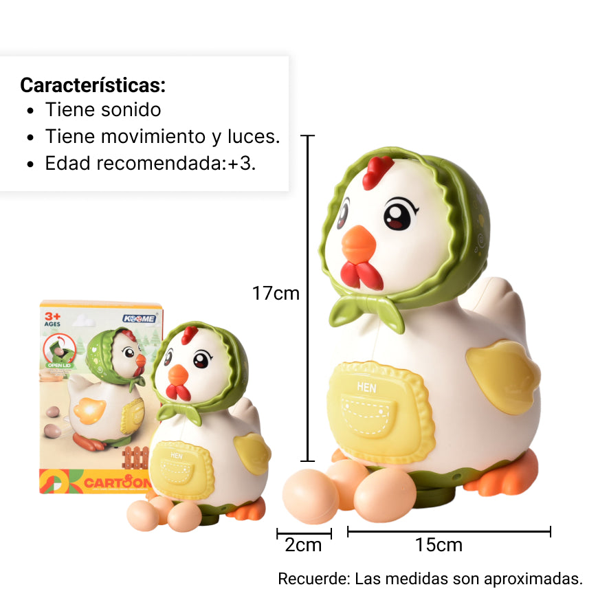 juguete pollo plastico con movimiento luces y sonido