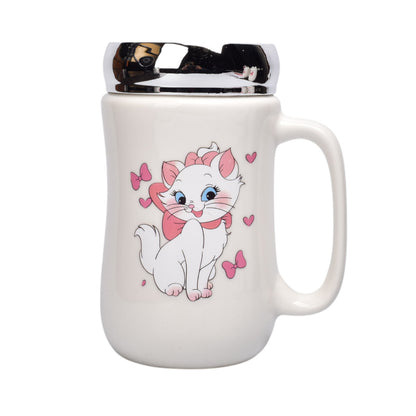 POCILLO CERAMICA DISEÑO GATO CON TAPA 450ML DIM:7X14