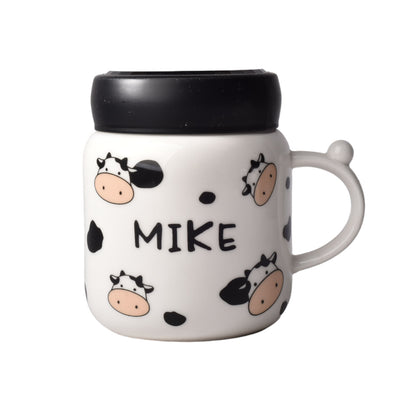 MUG POCILLO CERAMICA DISEÑOS DE VACAS CON TAPA DE 380ML
