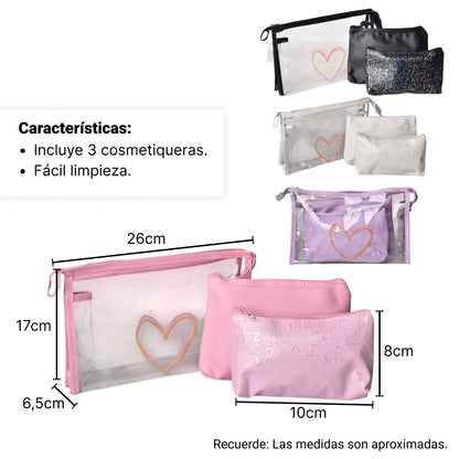 COSMETIQUERA X 3 UND MAQUILLAJE POLIESTER SINTETICO PVC DIM: