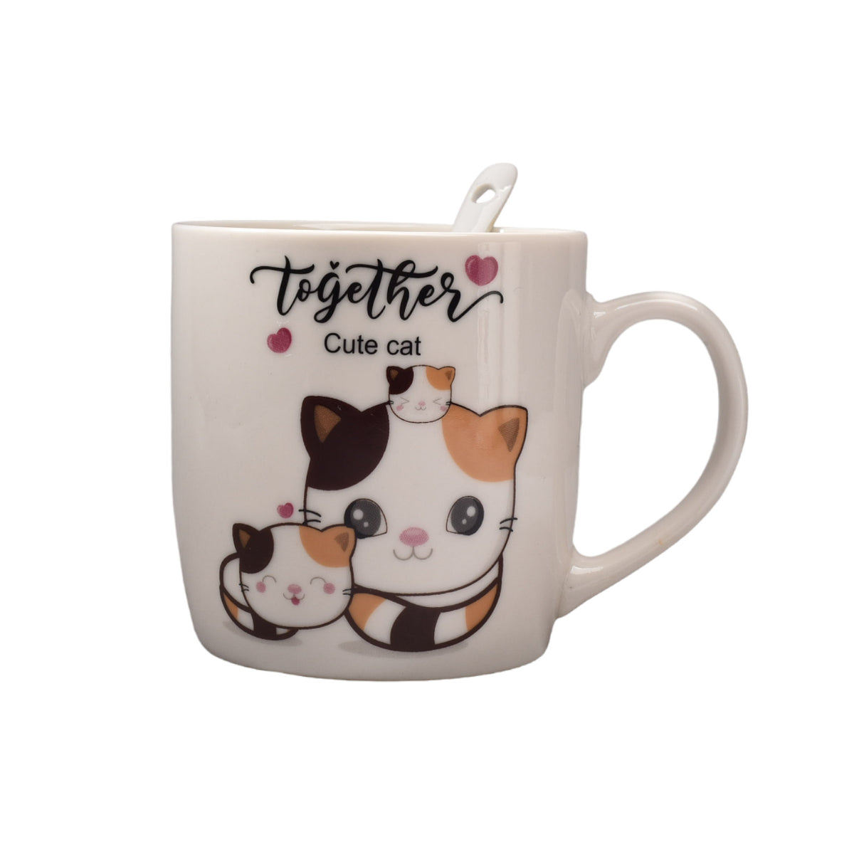 pocillo con plato y cuchara en ceramica gatos dim: 16x18x9