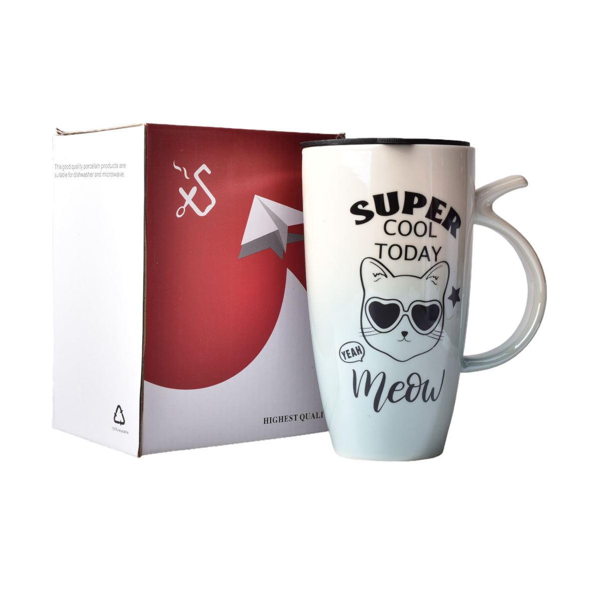 mug pocillo ceramica diseños de gatos con tapa plastica de 5