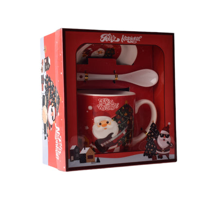 SET POCILLO CERAMICA CON CUCHARA Y PLATO DE NAVIDAD