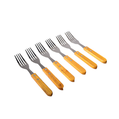 PAQUETE X6 UND TENEDOR EN ACERO INOXIDABLE CON MANGO MADERA