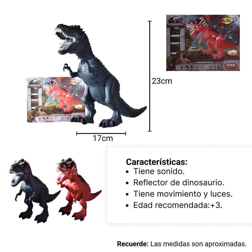 juguete dinosaurio con movimiento luces y sonido
