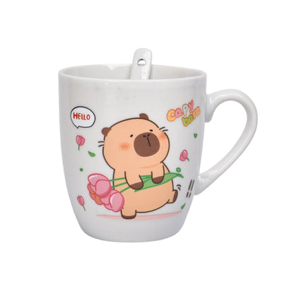 POCILLO CON CUCHARA CERAMICA 180ML DISEÑO DE CAPYBARA DIM:8X7X7