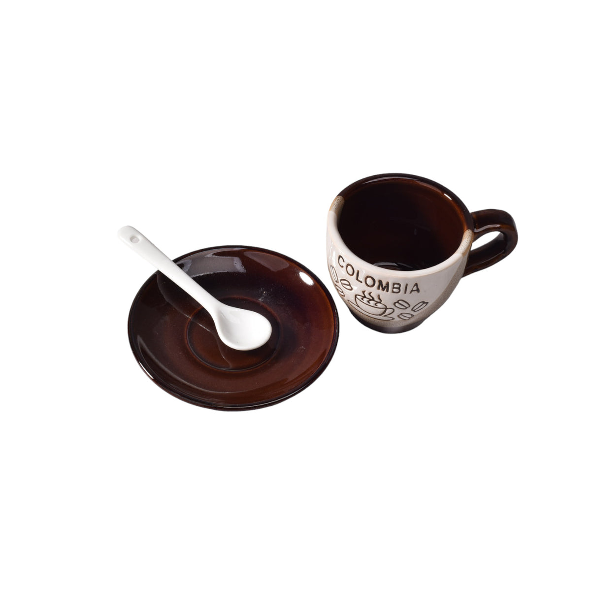 mug pocillo con cuchara y plato ceramica dim:7x7x6