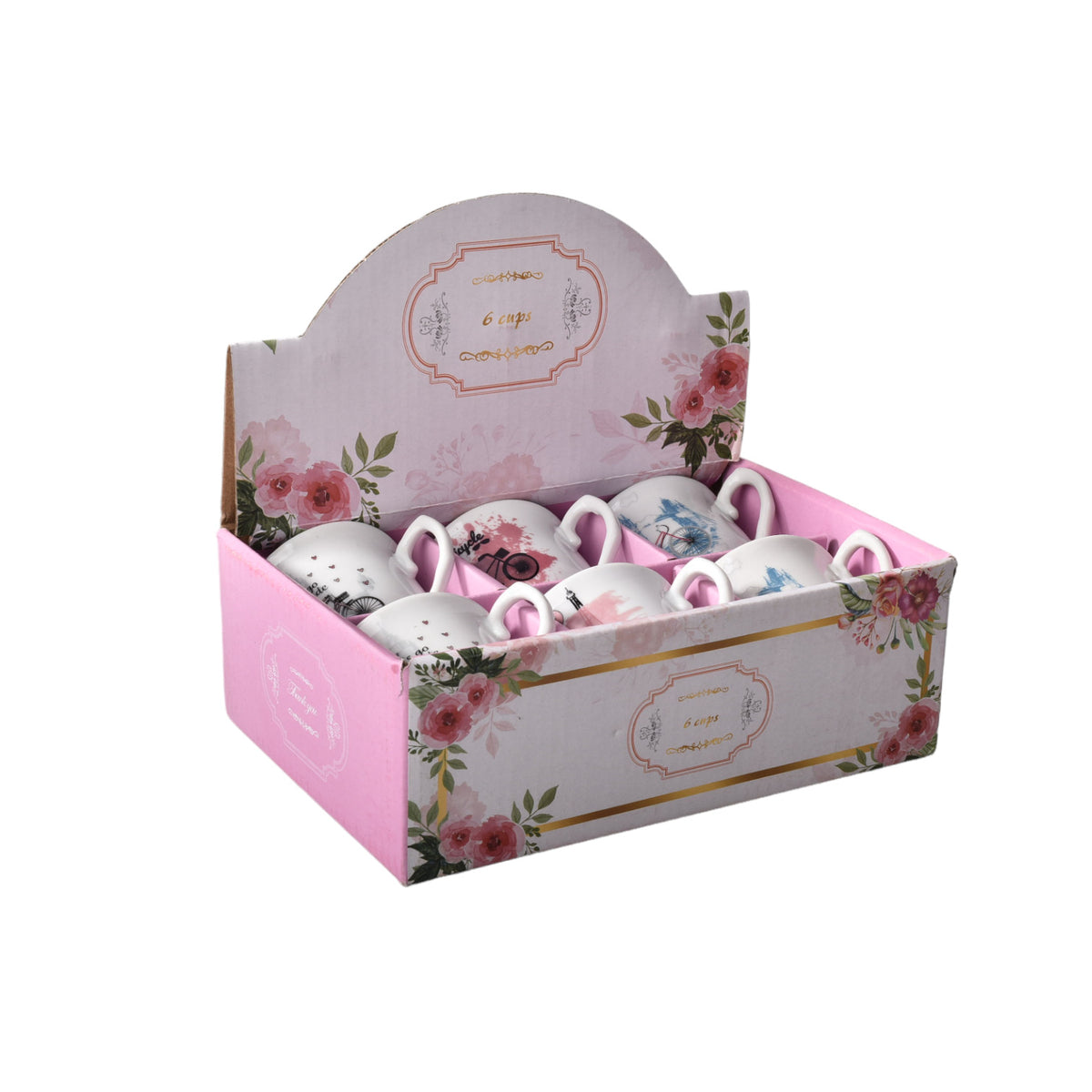 caja de pocillo por 6 unidades ceramica diferentes diseños