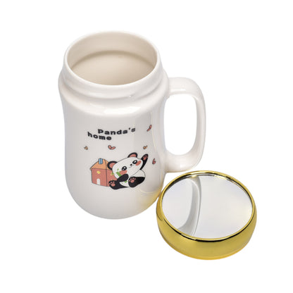 POCILLO CERAMICA DISEÑO OSO CON TAPA 450ML DIM:7X14