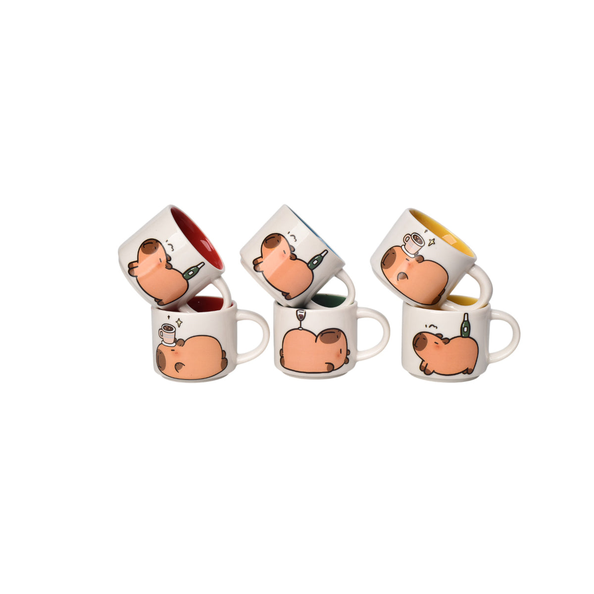 caja de pocillo por 6und ceramica capybara 100ml dim:5x4x4