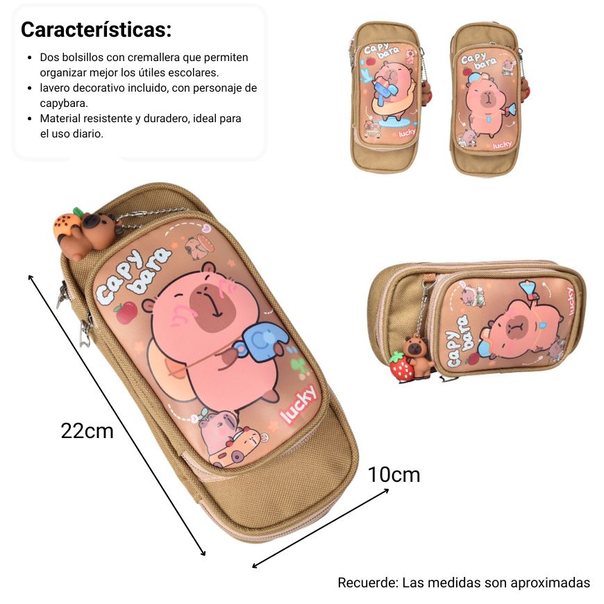 cartuchera capybara con llavero poliester dim:21x10x5
