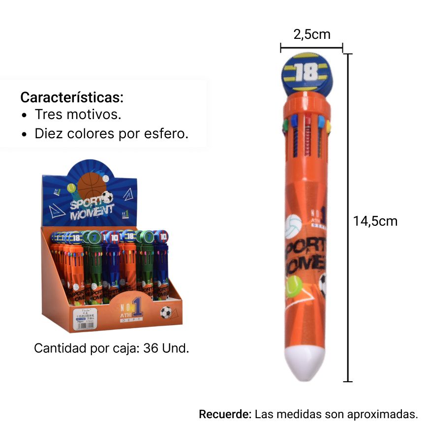 esfero colores forma dim:15x2