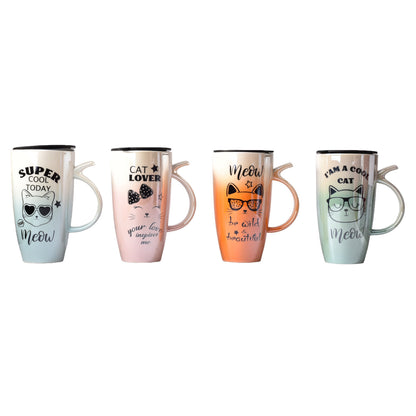 MUG POCILLO CERAMICA DISEÑOS DE GATOS CON TAPA PLASTICA DE 5