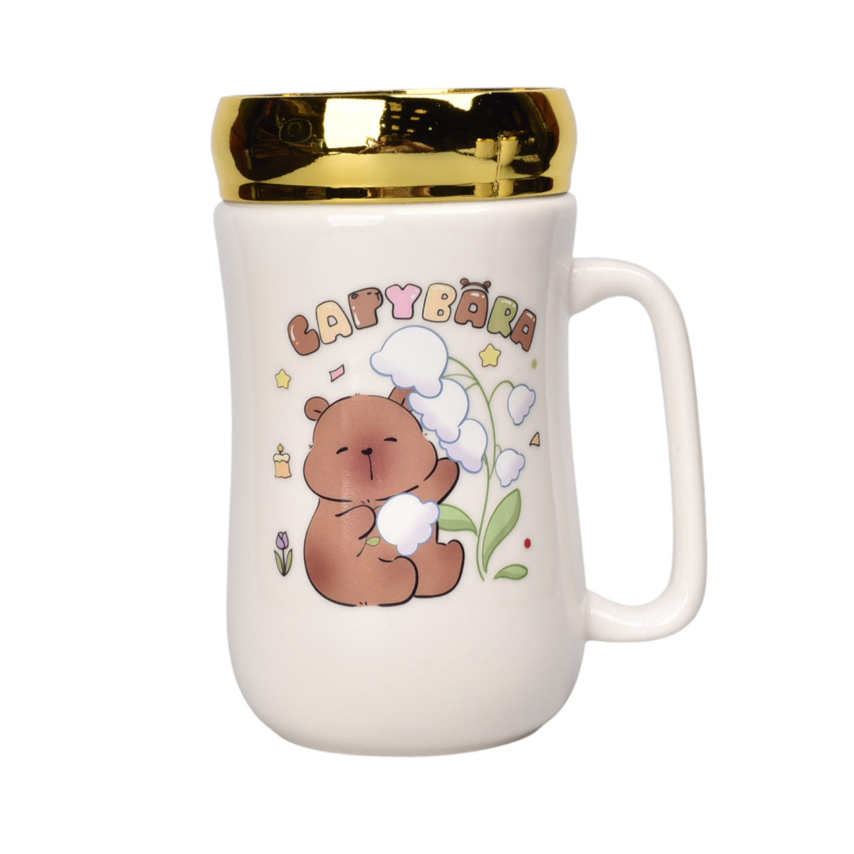 mug pocillo ceramica tapa espejo capybara 380ml