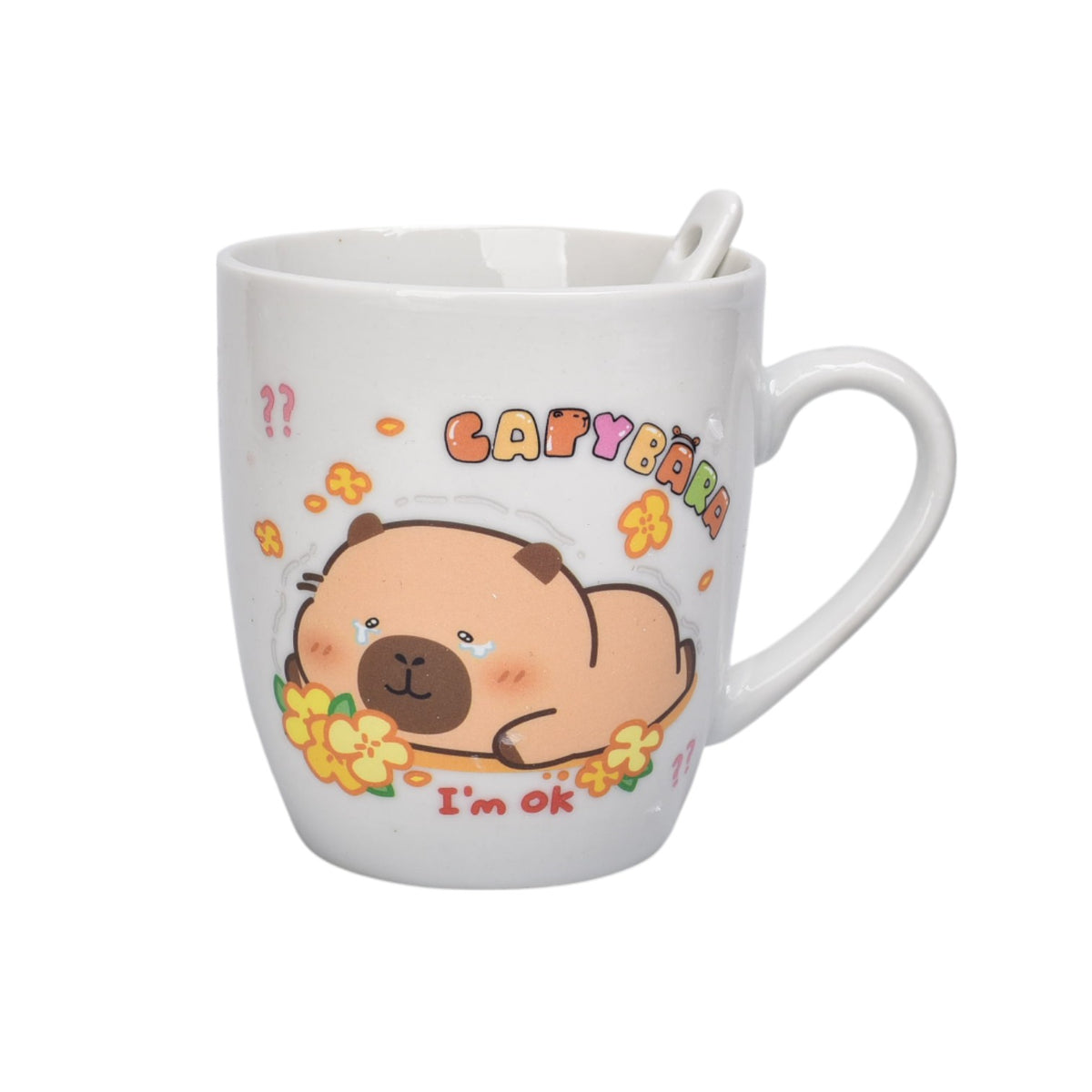 pocillo con cuchara ceramica 180ml diseño de capybara dim:8x7x7