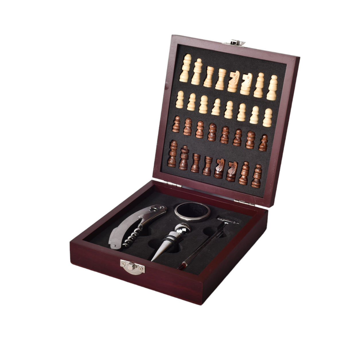 kit descorchador de vino acero inoxidable con juego de ajedr