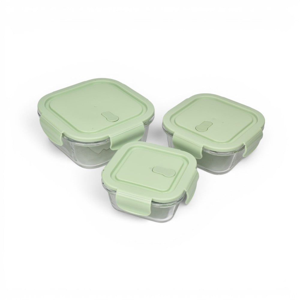 portacomida set 3pcs vidrio y plastico 390,520,800ml