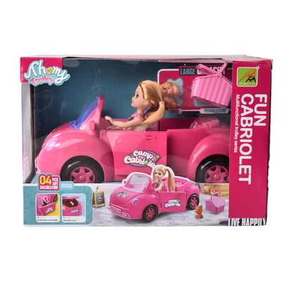 JUGUETE MUÑECA CARRO DEPORTIVO DE PLASTICO CON ACCESORIOS