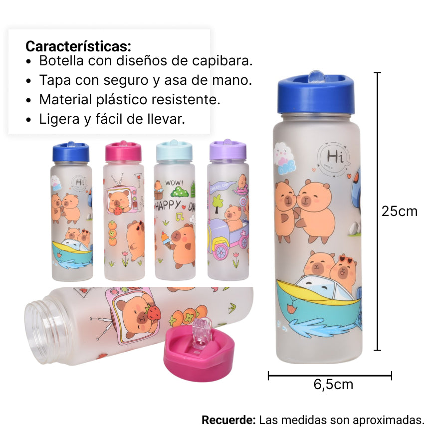botella de agua 800ml capybara plastica dim:7x7x23
