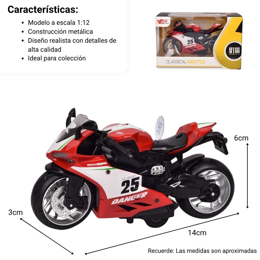 moto coleccionable metalica dim: 15 x 7.5 x 8 cm
