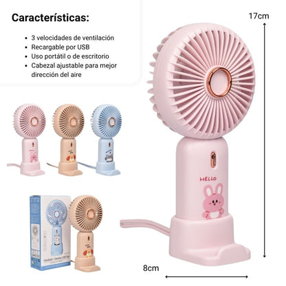 VENTILADOR MUÑECO RECARGABLE PLASTICO CON CABLE USB DIM:17X8X4