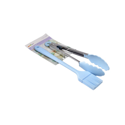 SET UTENSILIOS PARA COCINA EN SILICONA PINZAS Y BROCHA