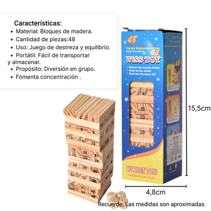 JUGUETE DE MESA JENGA MADERA DIM:4X4X15CM