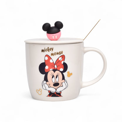 MUG POCILLO CERAMICA PERSONAJE CON TAPA Y CUCHARA 350ML DIM:8X8