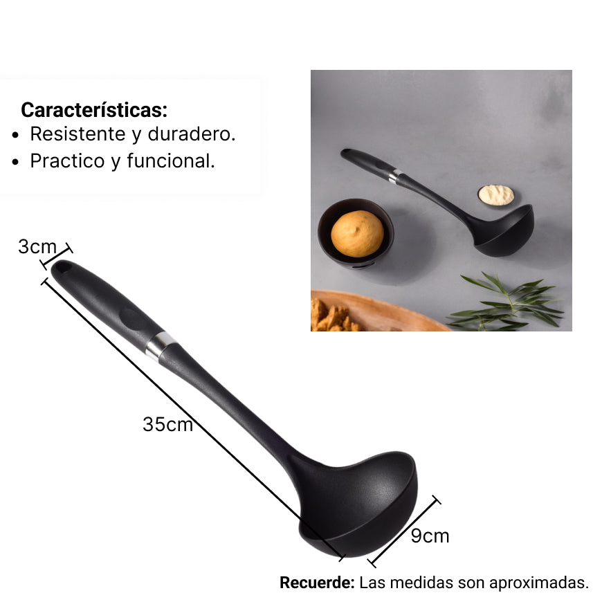 cuchara para sopa silicona plastico utensilios cocina negro